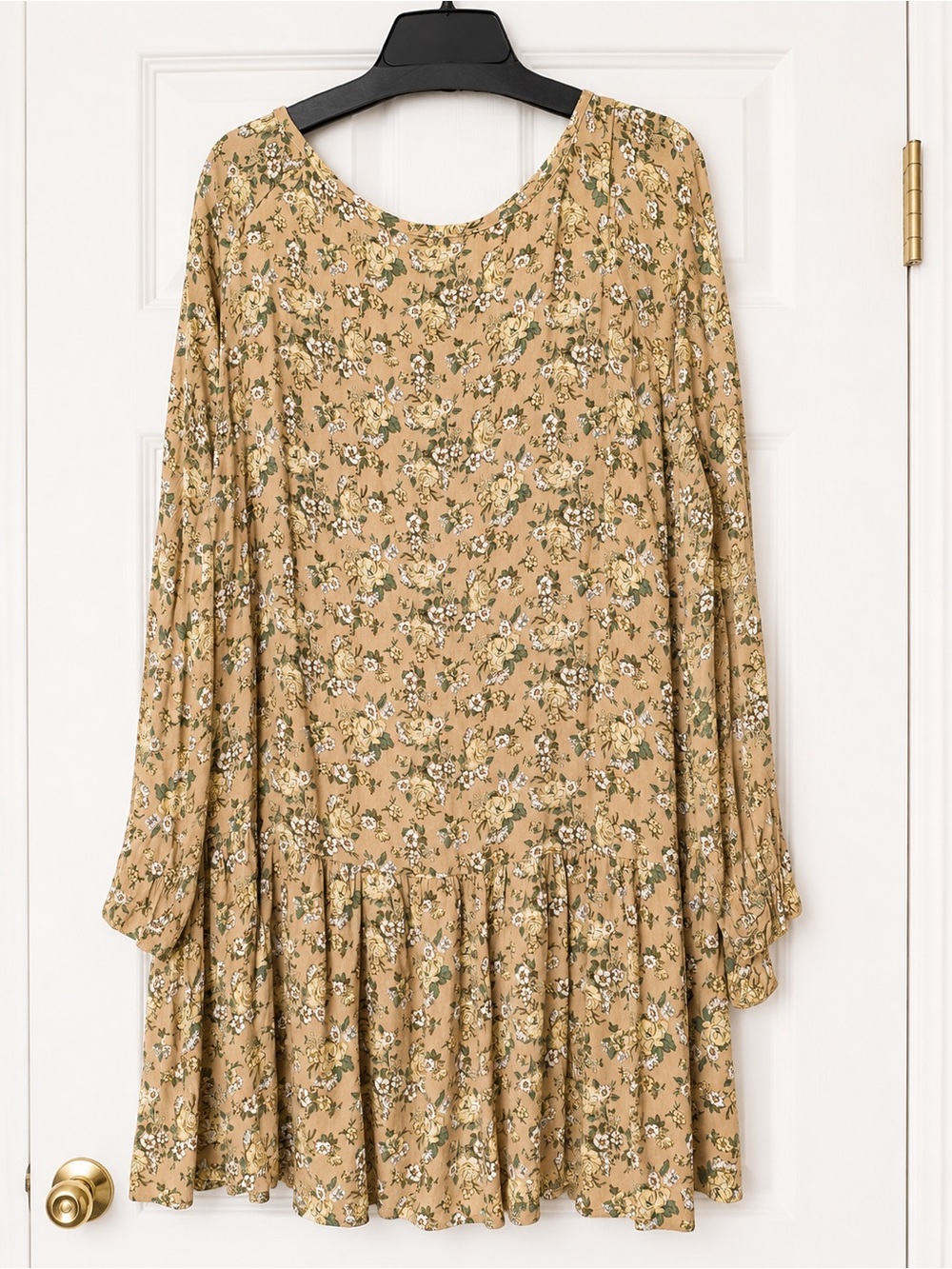 Beige Floral Long Sleeve Babydoll Tunic